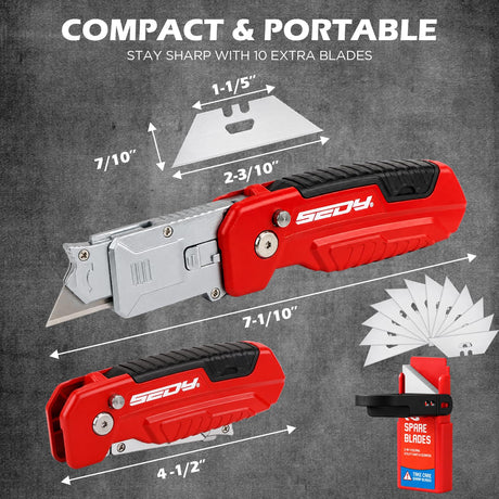 2-in-1 Utility Knife Scraper, Folding Box Cutter with 13 SK5 Blades