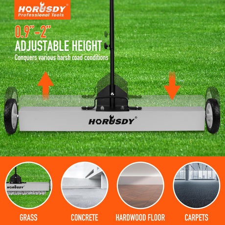 HORUSDY 36-Inch Rolling Magnetic Sweeper with Wheels | 40-Inch Telescoping Magnetic Pickup Tool | Adjustable Handle | 55-Pound Capacity Heavy-Duty Magnet to Pick Up Nails