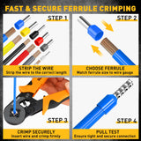 1188-Piece Ferrule Crimping & Stripping Tool Kit, AWG 23-7 (0.25-10 mm²) Ferrule Crimper, Automatic Wire Stripper with Conductor End Sleeve, Terminal, Flat Plug, Flat Connector and Tie Tape