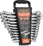 HORUSDY 22-piece combination wrench set with SAE and metric sizes, polished CR-V steel, and storage organizer