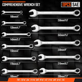 HORUSDY 22-Piece SAE & Metric Combination Wrench Set, Cr-V Steel, 12-Point Box End, with Storage Tray