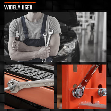 HORUSDY 22-piece combination wrench set with SAE and metric sizes, polished CR-V steel, and storage organizer