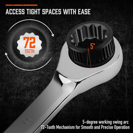 HORUSDY 13-piece metric ratcheting wrench set from 6mm to 19mm with CR-V steel and storage tray