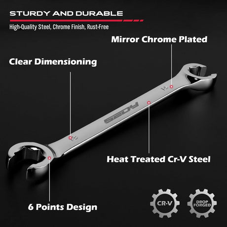 12-Piece Fuel Line Wrench Set, SAE & Metric, Chrome Vanadium Steel, 72-Tooth Precision, Premium Rolling Bag