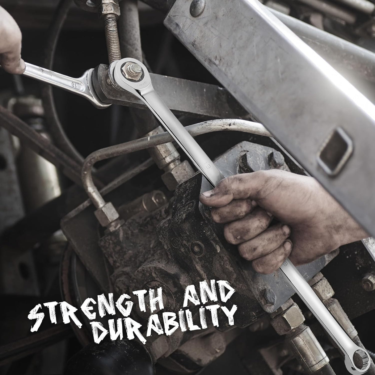 9-piece extra-long ratcheting wrench set with mirror-polished CR-V steel construction and metric sizes from 8mm to 22mm.