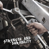 9-piece extra-long ratcheting wrench set with mirror-polished CR-V steel construction and metric sizes from 8mm to 22mm.