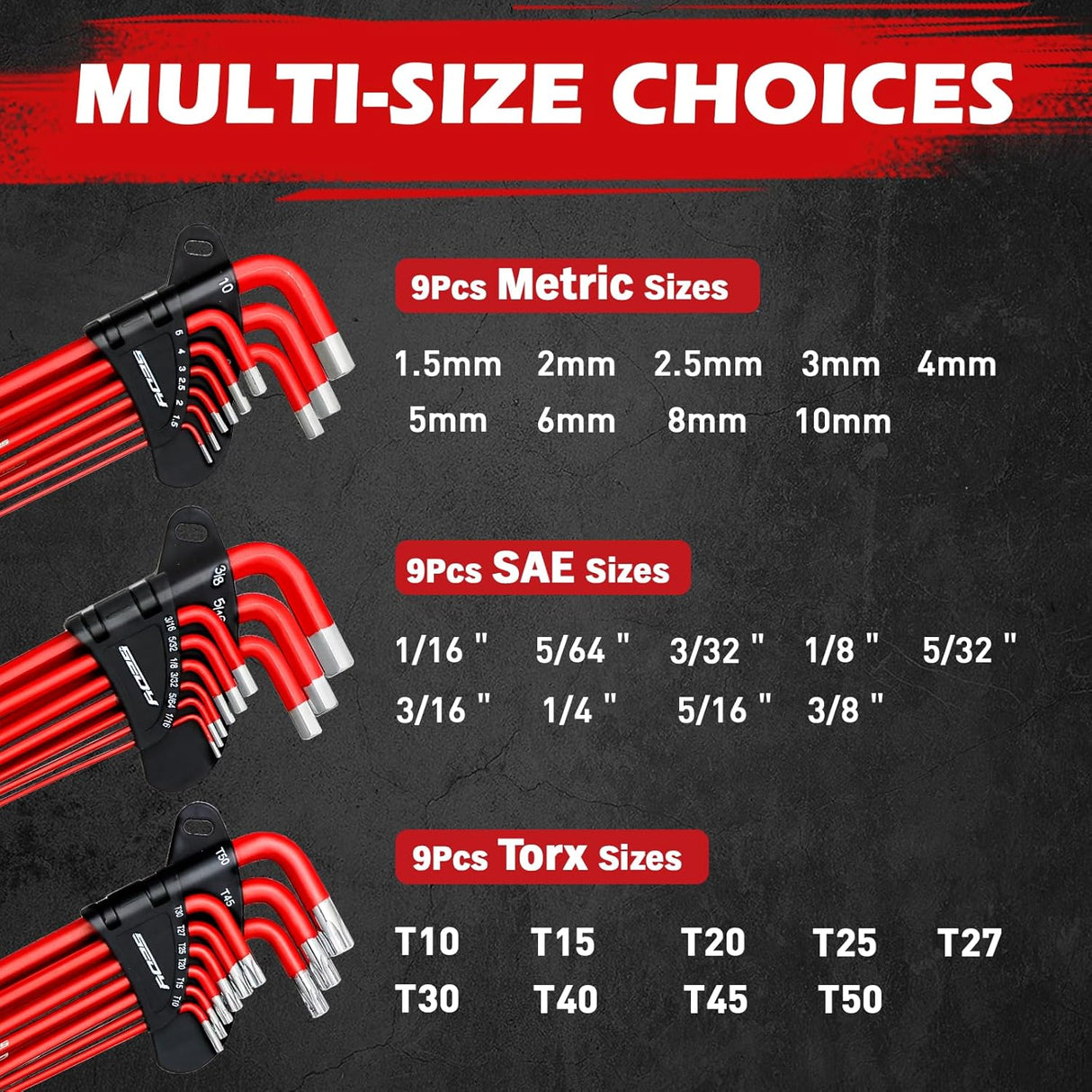 30-piece red hex and torx key wrench set with T-handle, ball-end design, extension bars, and precision tips, ideal for mechanics and DIY repairs.