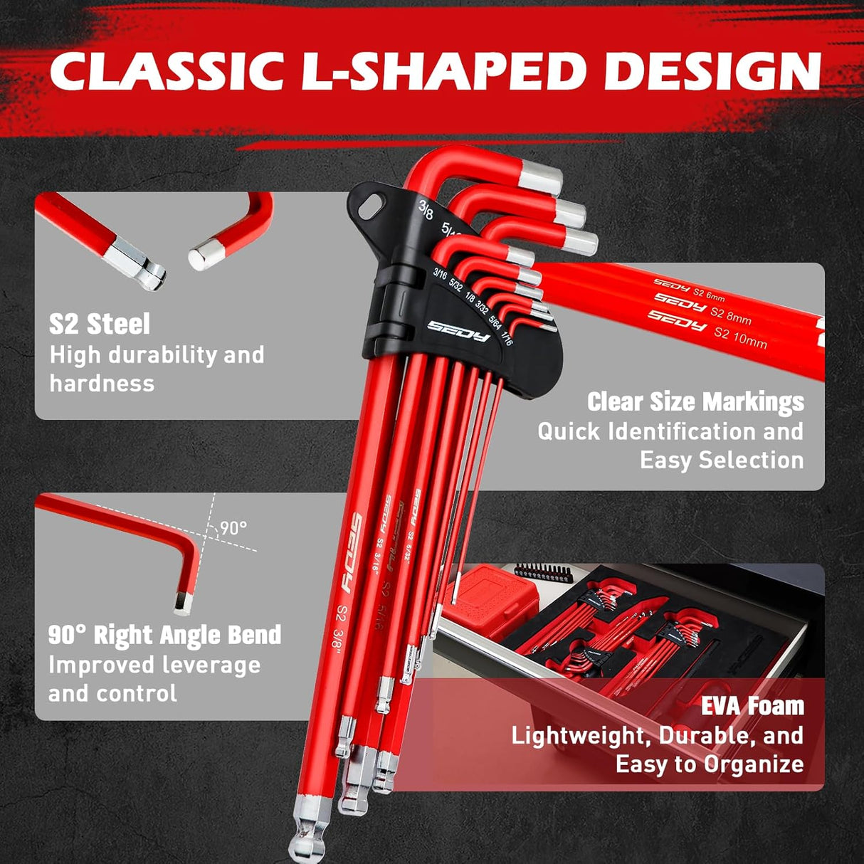 30-piece red hex and torx key wrench set with T-handle, ball-end design, extension bars, and precision tips, ideal for mechanics and DIY repairs.