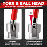 30-piece red hex and torx key wrench set with T-handle, ball-end design, extension bars, and precision tips, ideal for mechanics and DIY repairs.