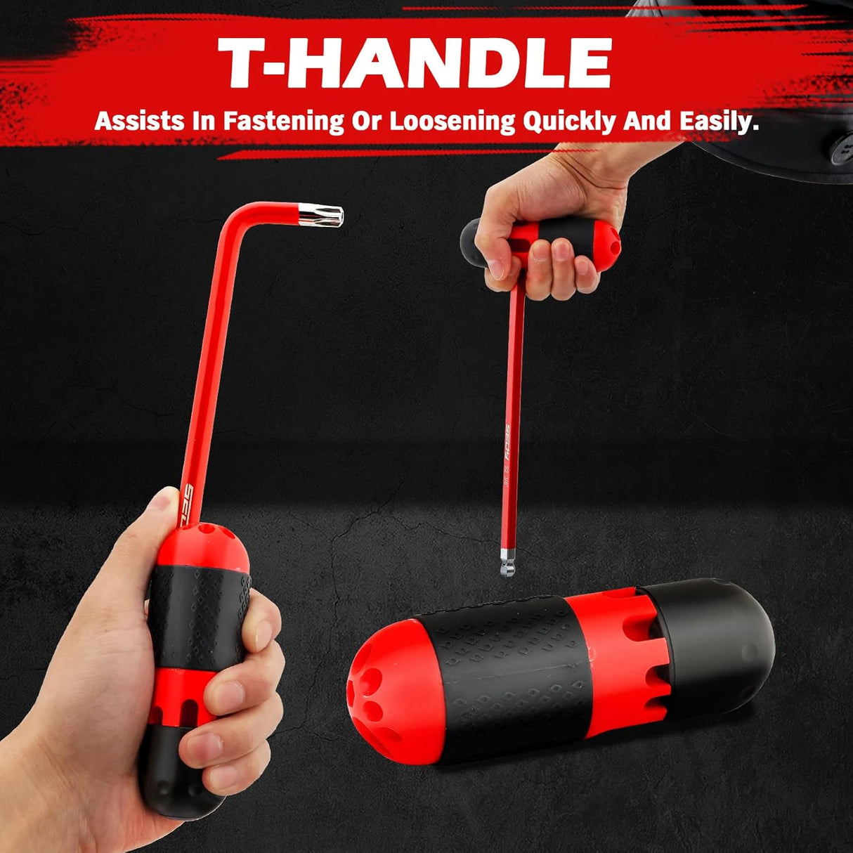 30-piece red hex and torx key wrench set with T-handle, ball-end design, extension bars, and precision tips, ideal for mechanics and DIY repairs.