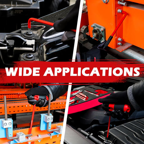 30-piece red hex and torx key wrench set with T-handle, ball-end design, extension bars, and precision tips, ideal for mechanics and DIY repairs.