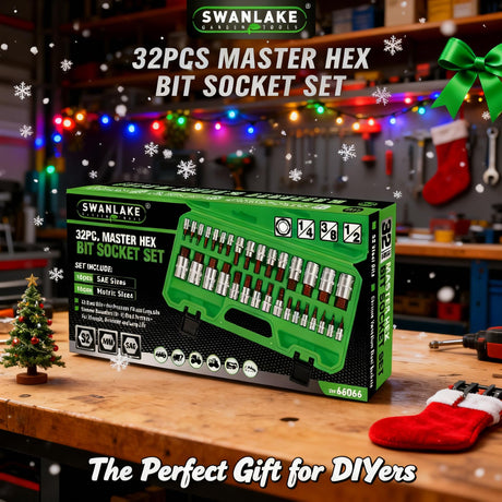 SWANLAKE 32 Piece Hex Bit Socket Set,SAE and Metric, 1/4'', 3/8', 1/2'' Drive Socket Set, S2 & Cr-V Steel