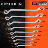HORUSDY 9-Pieces Metric Offset Box Wrench Set with Rolling Pouch, 50-Degree, Metric 6-24mm, CR-V Steel