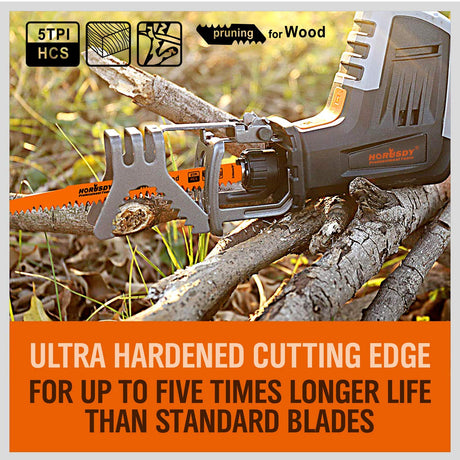 5-Pack 12-Inch Wood Pruning Reciprocating Saw Blades, 5TPI HCS Carbon Steel Sawzall Blades for Fast Cutting Green Wood, Branches & Plastic - Includes Storage Case