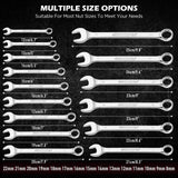 15-Piece Metric Combination Wrench Set, 8–22mm 12-Point Open End and Box End Wrench Kit with Organizer, Chrome Vanadium Steel Tools for Mechanics, Garages and Workshops