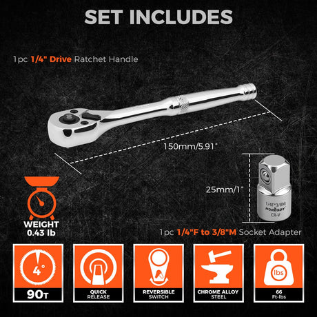 HORUSDY 90-Tooth Quick-Release Ratchet Handle