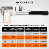 HORUSDY 4 Pack Adjustable Pipe Wrench Set, 8", 10", 12", 14" Heavy-Duty Plumbing Wrench with Anti-Slip Jaws