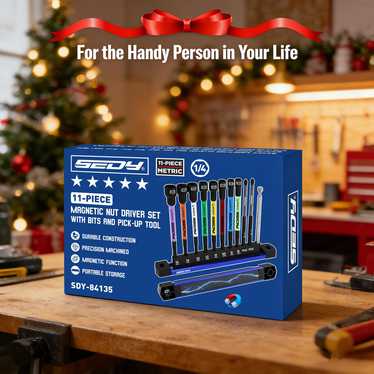 11PCS Magnetic Extra Long Nut Driver Set, Metric 8-15mm, 6" Impact Nut Drivers with PH2 Bits, 1.5lb Telescoping Magnetic Pickup Tool & Storage Rail, 1/4" Hex Shank, S2 Steel for Automotive Home Repair