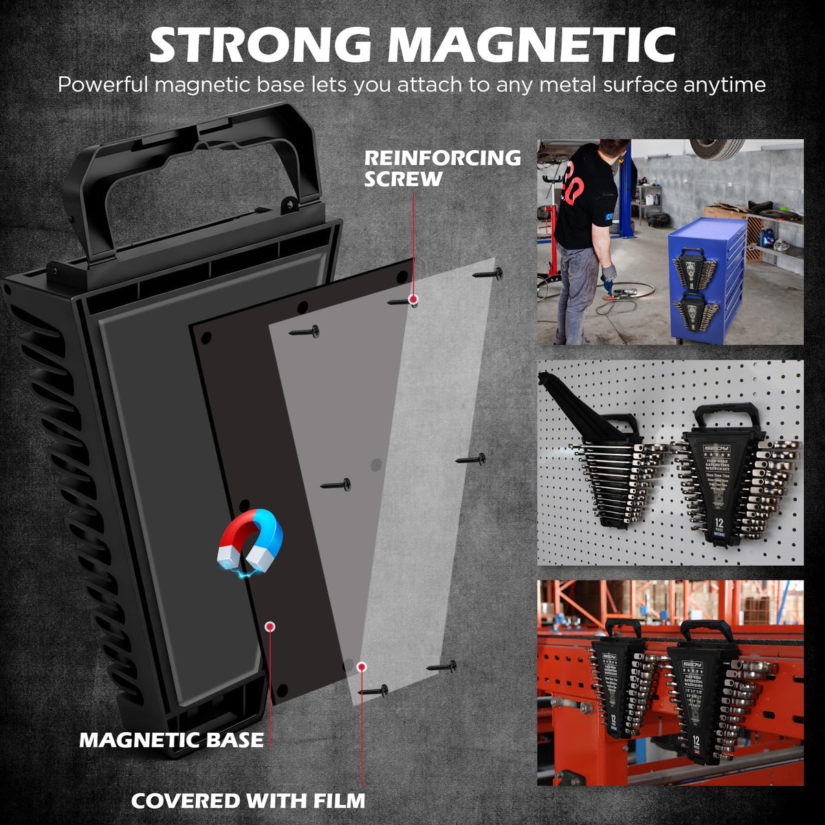 SEDY Premium 12-Piece SAE Flex-Head Ratchet Wrenches Set 1/4"-7/8" with Magnetic Organizer, Cr-V Steel Ratcheting Wrench Set with 72 Teeth 180° Flex Head, Ratchet Combination Wrench Set for Repair