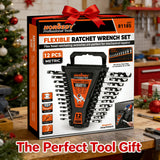 HORUSDY 12-Piece Metric Flex-Head Ratcheting Wrench Set 8-22mm, CR-V Ratchet Combination Wrenches with 72T 180° Flex Head, Magnetic Holder & Tool Bag for Auto, Motorcycle, Home & Repair