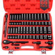 66-Piece 1/2" Drive Impact Socket Set, SAE 3/8" to 1-1/4" and Metric 10-24mm, Deep & Standard 6-Point Cr-V Sockets with Ratchet, Extension Bars, Adapters, Universal Joint, Drill Adapter, Storage Case