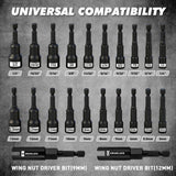 22-Piece Magnetic Nut Driver Set, Metric & SAE (5-13mm & 3/16"-1/2"), 1/4" Hex Shank Impact Bit Set, Wing Nut Driver Bits, Magnetic Aluminum Storage Rail
