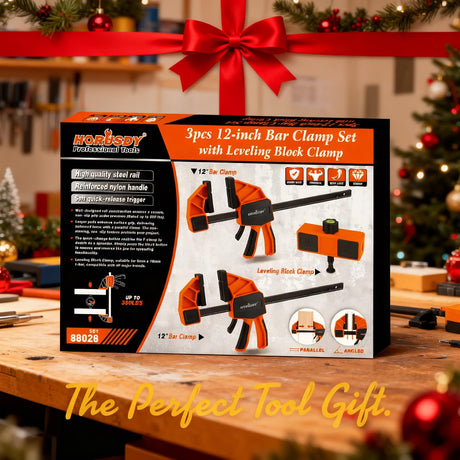 HORUDSY 3-Pack 12-Inch Bar Clamps Set with Leveling Block Clamps, Heavy Duty 350LBS Load, One-Handed Quick Grip Woodworking Clamps, Expandable Spreader with Connector
