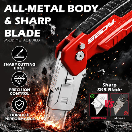 2-in-1 Utility Knife Scraper, Folding Box Cutter with 13 SK5 Blades