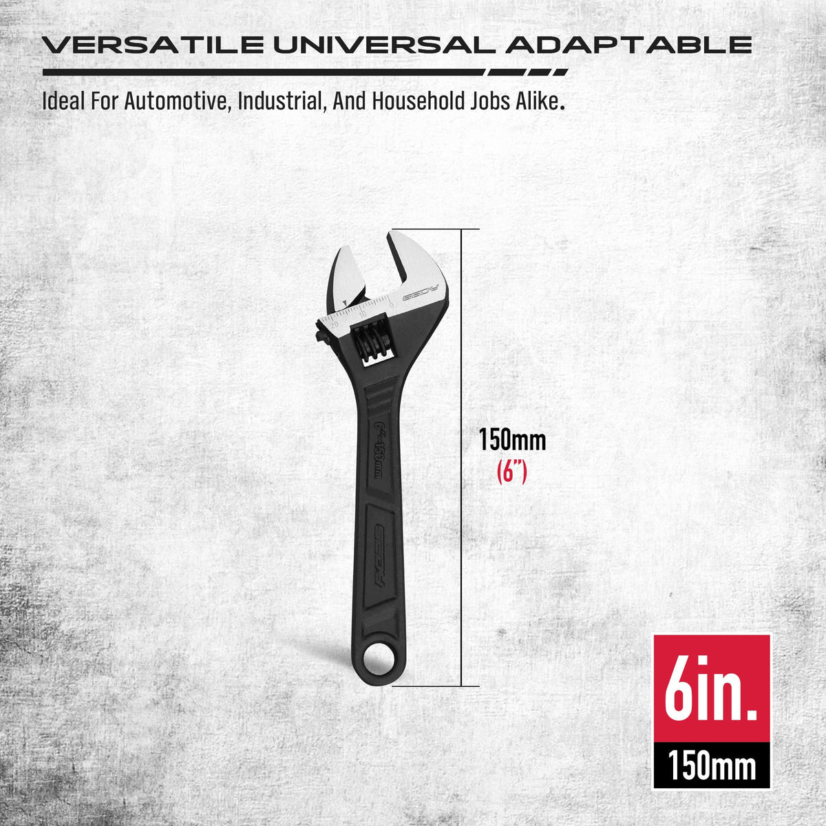 6-Inch Adjustable Wrench, Black Oxide Finish Wide Jaw Spanner with Inch/Metric Scale, Premium Drop Forged Steel for Automotive Plumbing and Household Repairs