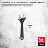 6-Inch Adjustable Wrench, Black Oxide Finish Wide Jaw Spanner with Inch/Metric Scale, Premium Drop Forged Steel for Automotive Plumbing and Household Repairs