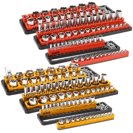 ELEAD Magnetic Socket Holder Organizer Set - 6-Piece Durable 1/2, 1/4, 3/8 Inch Drive Holder, Tool Box Storage Tray for Wrench, Screwdriver, Mechanic Tools, Portable Toolbox Accessory