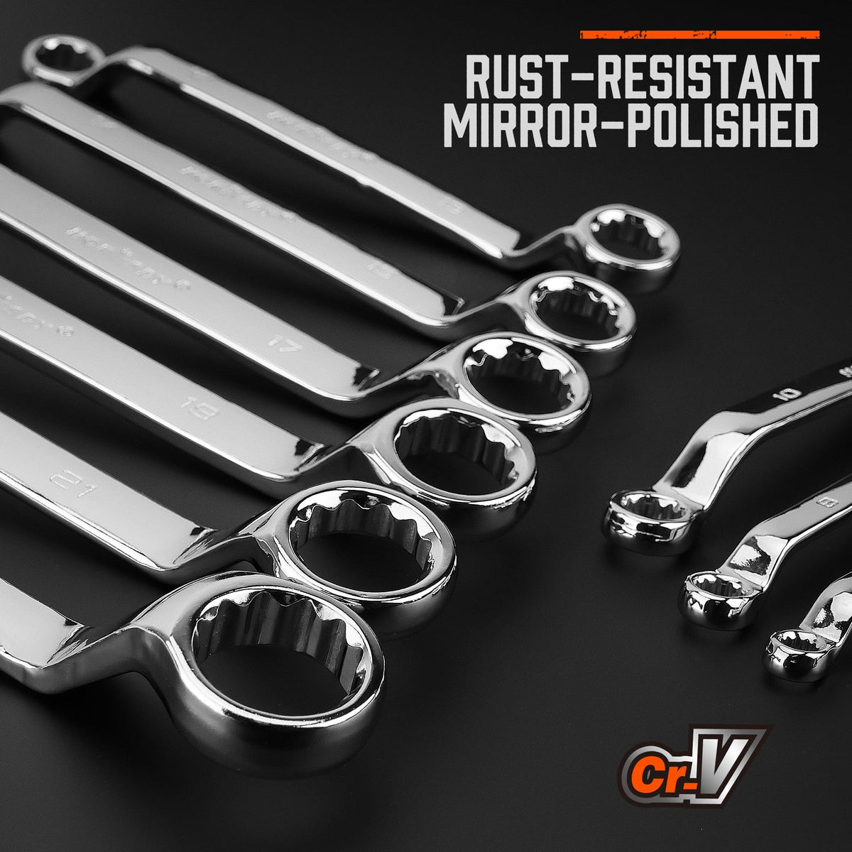 HORUSDY 9-Pieces Metric Offset Box Wrench Set with Rolling Pouch, 50-Degree, Metric 6-24mm, CR-V Steel