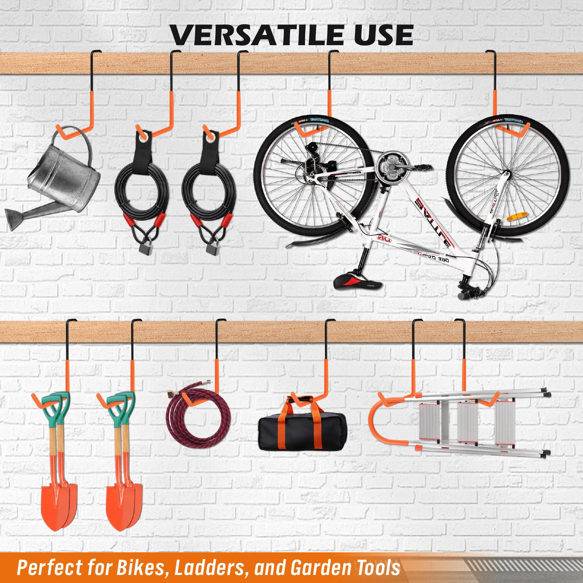 6-Piece Heavy Duty Rafter Hanger Hooks with 2-Piece Extension Straps, Vinyl Coated Large Metal Garage Utility Hooks for Hanging Bike Ladder Garden Tool Organizer (8 Pack, Orange)