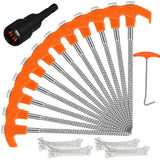 HORUSDY Tent Stakes Heavy Duty, 12-Pack 8.07 Inch Tent Stakes with 4 x 13ft Rope & 1 Stopper T Pull Hook