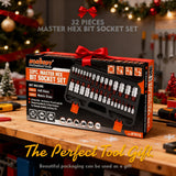 High Torque Master Hex Bit Socket Set, 32-Piece SAE & Metric Allen Socket Set, Premium S2 Alloy Steel, Durable Storage Case, 1/4", 3/8", 1/2" Drive, for Automotive & Mechanical Work