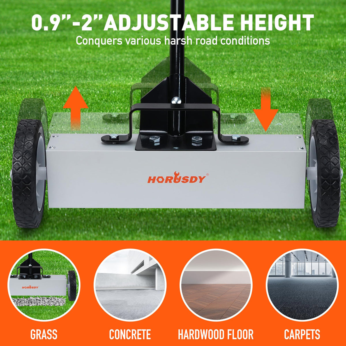 HORUSDY 18-Inch Rolling Magnetic Sweeper with Wheels, Magnet Pickup Sweeper, Push-Type Nail Magnet Sweeper for Workshop, Garage, and Yard Cleanup