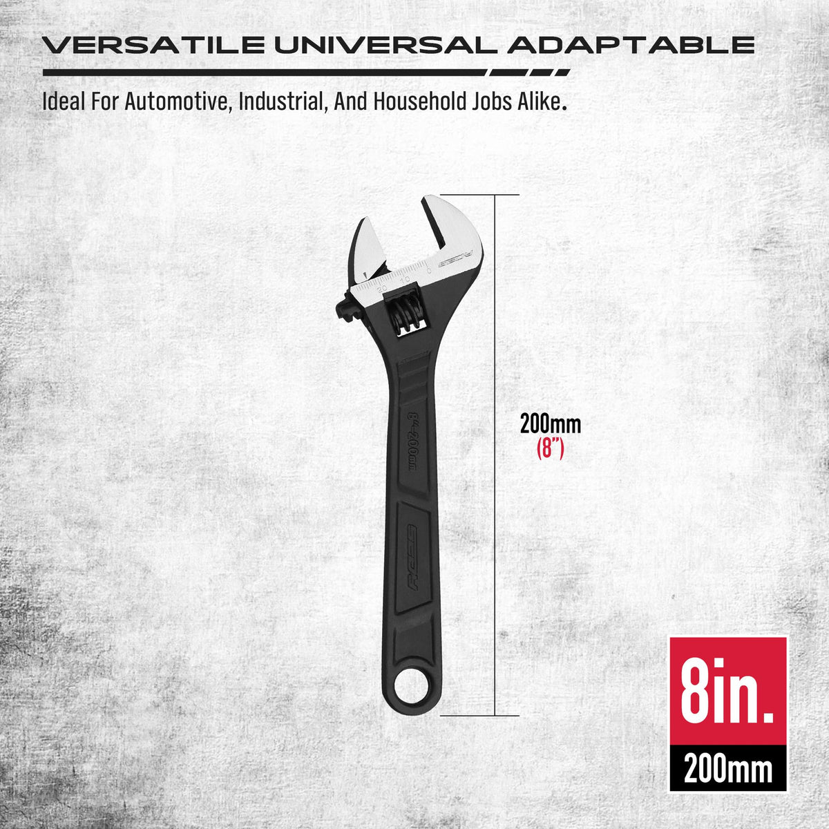 8-Inch Adjustable Wrench, Black Oxide Finish Wide Jaw Spanner with Inch/Metric Scale, Premium Drop Forged Steel for Automotive Plumbing and Household Repairs