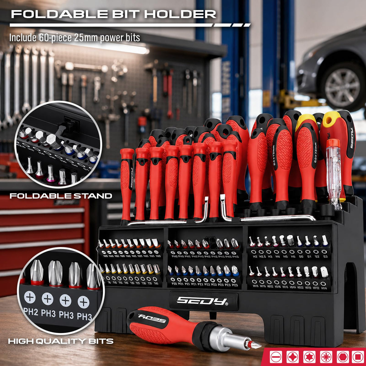 101-Piece Magnetic Screwdriver Set with 60 Bits, Ratchet and Storage Rack