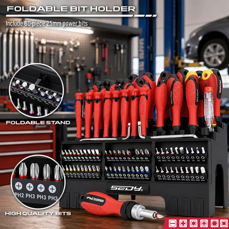 101-Piece Magnetic Screwdriver Set with 60 Bits, Ratchet and Storage Rack