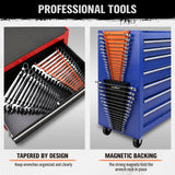 HORUSDY 2-Piece Magnetic Wrench Organizer, 32-Slot Wrench Storage Rack for Toolboxes, Drawer & Garage, SAE (1/4" - 1-1/16") & Metric (6mm - 24mm) Wrench Holder, Black & Orange, 11LBS Capacity