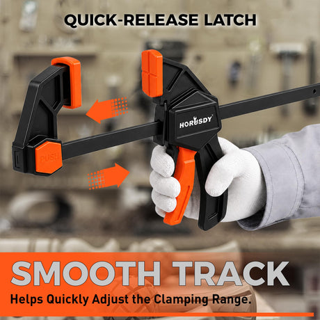 10-Piece Bar Clamp Set for Woodworking, 4 x 6-inch & 2 x 12-inch One-Handed F Clamp/Spreader, 132 lbs Load Capacity, Includes Spring Clamps & 90° Angle Clamp, Quick-Release Grip