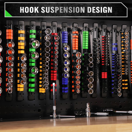 SWANLAKE Socket Organizer Set 18-Piece, 1/4-Inch x 96 Clips, 3/8-Inch x 90 Clips, 1/2-Inch x 72 Clips, Socket Organizer for Tool Box Drawer, Drive Socket Trays, Socket Holder Clip Rail