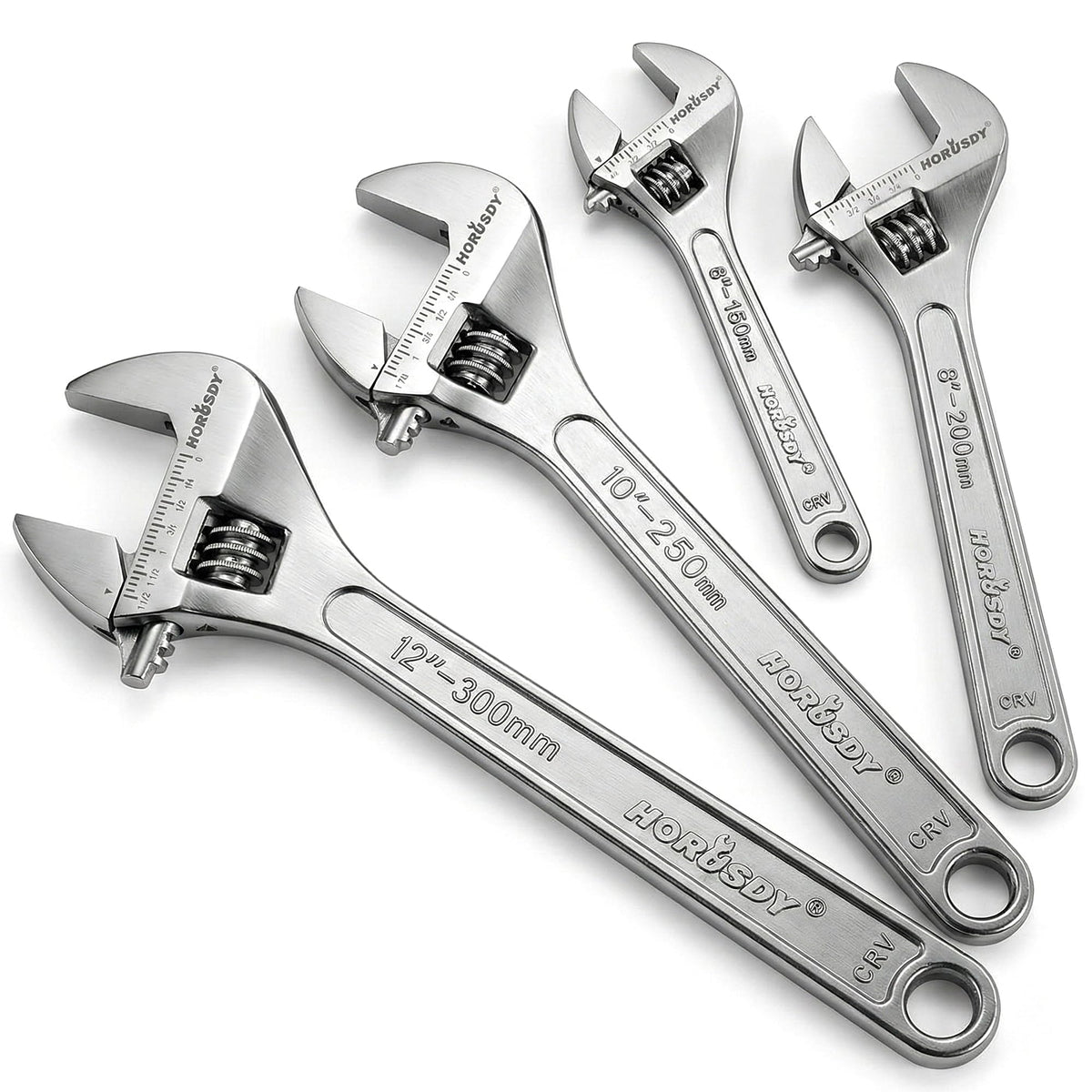 HORUSDY 4-Piece Adjustable Wrench Set, CR-V Steel, Adjustable Wrenches Set(6-inch, 8-inch, 10-inch, 12-inch)