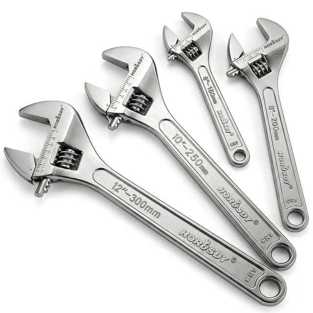 HORUSDY 4-Piece Adjustable Wrench Set, CR-V Steel, Adjustable Wrenches Set(6-inch, 8-inch, 10-inch, 12-inch)