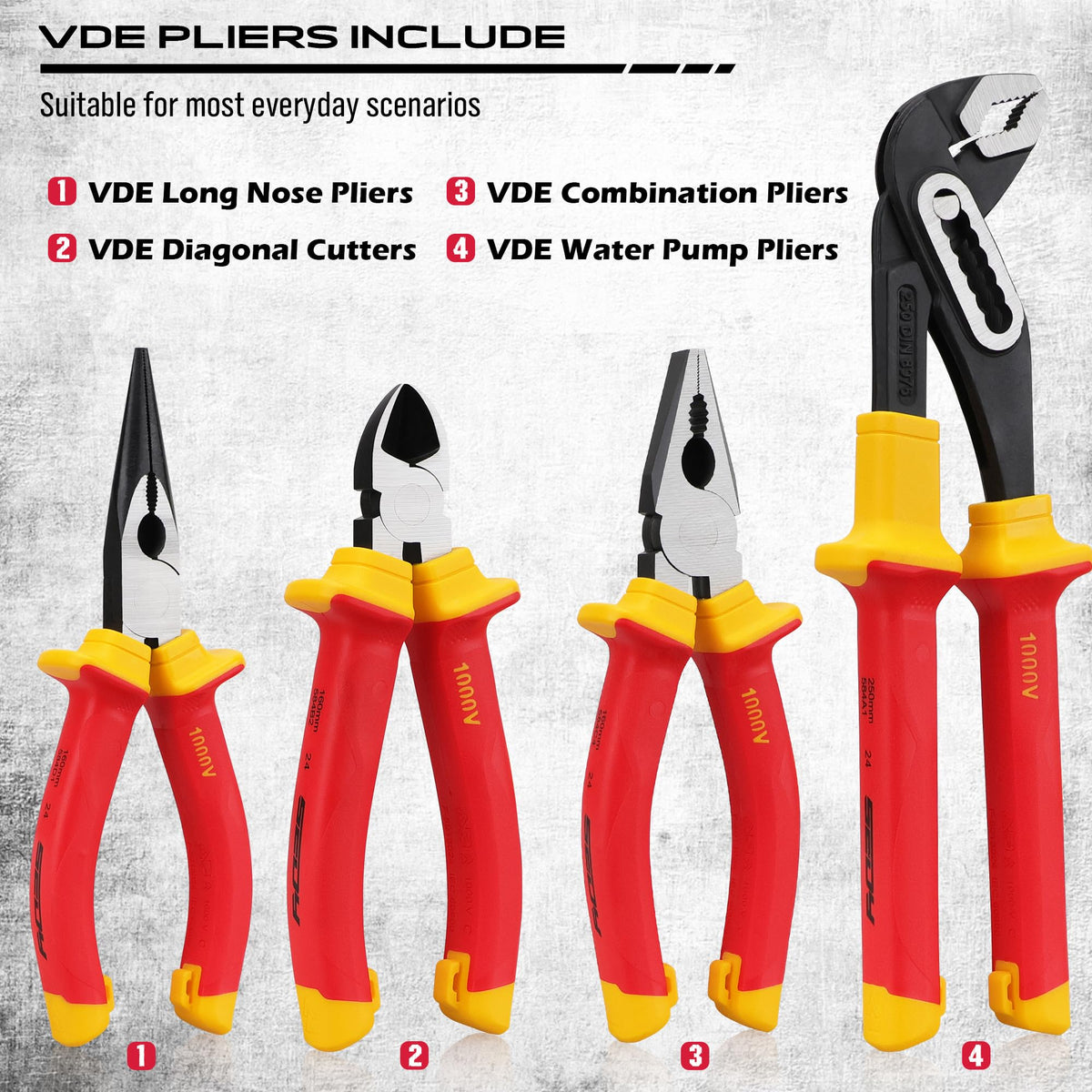 Insulated Screwdriver & Pliers Set: 14-Piece VDE Insulated Set 1000V Insulated Electrician Tool Set with Magnetic Phillips, Slotted Screwdrivers and Insulated Pliers