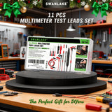 SWANLAKE 11-Piece Multimeter Test Leads Set, CAT III 1000V 20A Multimeter Probes with Alligator Clips, Needle Probe, Banana Plug to Hook Clip, Soft PVC Volt Meter Lead