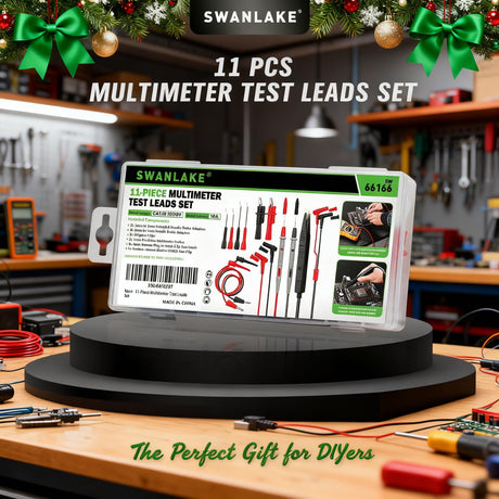 SWANLAKE 11-Piece Multimeter Test Leads Set, CAT III 1000V 20A Multimeter Probes with Alligator Clips, Needle Probe, Banana Plug to Hook Clip, Soft PVC Volt Meter Lead