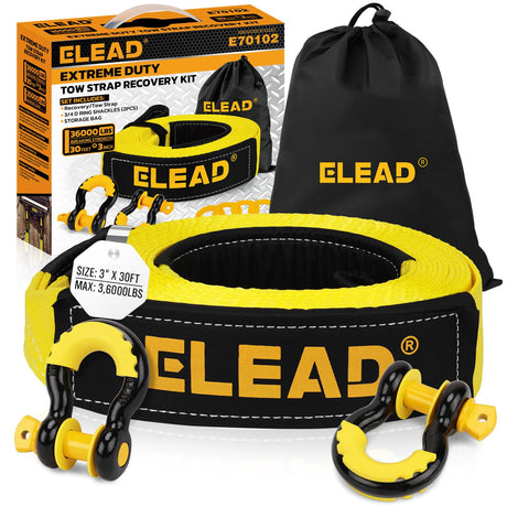 3" x 30Ft Recovery Tow Strap Heavy Duty with Hooks - 36000 LBS Break Strength, 3/4 D Ring Shackles (2pcs), Emergency Recovery Strap Tow Rope for Truck, SUV, ATV Offroad Vehicle