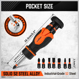 HORUSDY Magnetic Portable Screwdriver Bit Set: 8-in-1 Ratcheting Screw Driver Includes 1/4”Bit Driver Holder, 7 Screwdriver Bits with Phillips, Slotted, Square, Hex, for Garage & Daily Repair