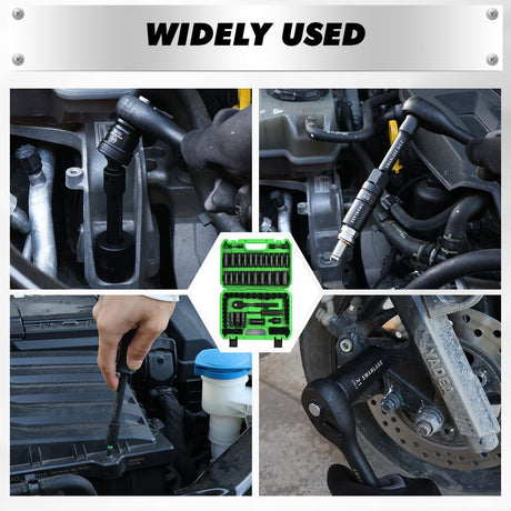 105-Piece 3/8" Drive Impact Socket Set, SAE (5/16 to 3/4 inch) and Metric (8-22mm) 6 Point CR-V Steel Socket Wrench Set, Extension Bars, Universal Joint, Ratchet Handle, Screwdriver Bit Mechanic Tool